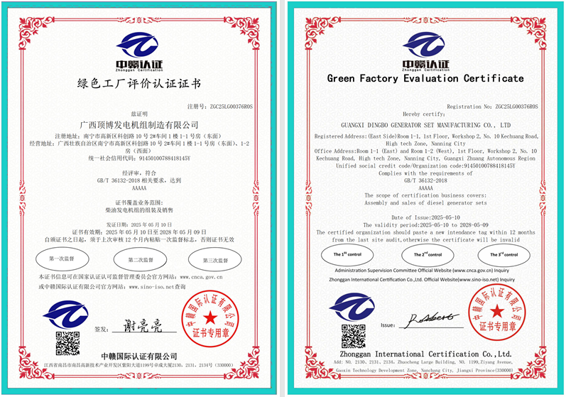 綠色工廠評價認證證書